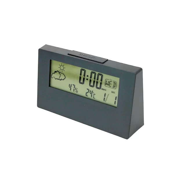 Relógio Digital De Mesa Retangular Preto Com Calendário Despertador Termômetro De Cabeceira - Imagem 4
