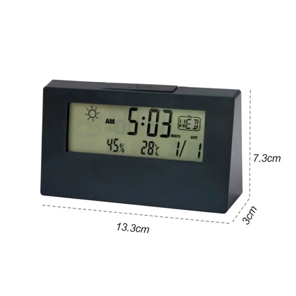 Relógio Digital De Mesa Retangular Preto Com Calendário Despertador Termômetro De Cabeceira - Imagem 3